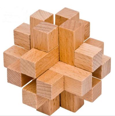 China Brain Teasing Travel Wooden Toys Puzzle Cube 3D Brain Teaser Puzzles Solid Wood Puzzle Assembled Toy for sale