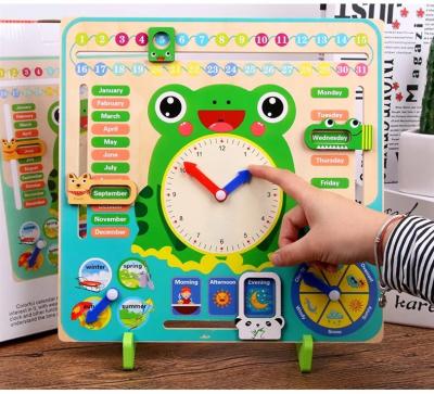 China Montessori Game Toys Wooden Calendar Clock Multifunctional Toy Preschool Education Kids Weather Months Seasons Knowledge Board for sale