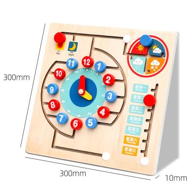 China Early Education Cognitive Time Labyrinth Maze Clock Cognitive Game Math Wooden Toy For Children for sale