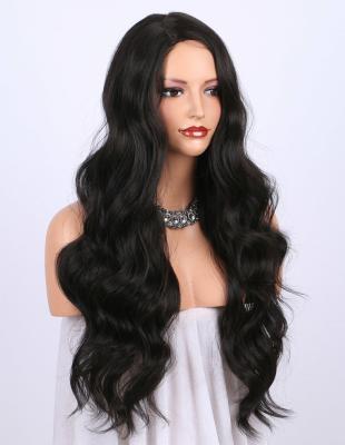 China Baby Hair Strap Long Bun Body Wave Lace Front Wig 60.96cm Synthetic Lace Wig Loose Non Adhesive Heat Resistant Fiber Wig for sale