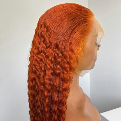 China Brazilian Deep Wave Curly Wig Ginger Orange 13x4 Lace Front Wig Pre Pluncked Glueless 10A Cuticle Aligned Virgin Hair Wigs for sale