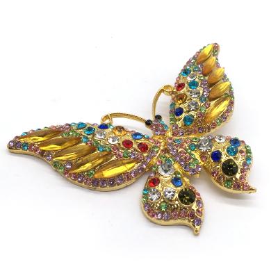 China Garment Accessories Latest Fashion Brooch Custom Crystal Brooches Women Girl Pin Rhinestone Large Yellow Butterfly Lapel Pin for sale