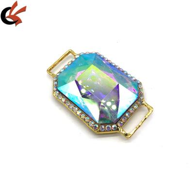 China Glass Bead Environmental Big Rectangle Fashion Bikini Crystal Connector For Swimwear Suite for sale