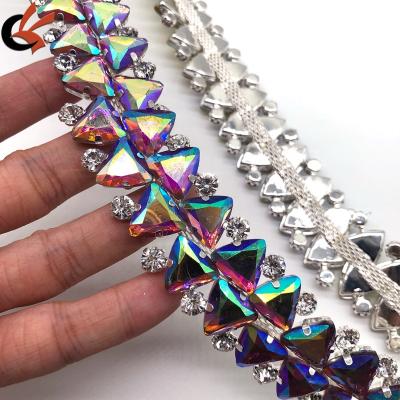 China Bags New Arrival Diamante AB Colors Resin Rhinestone Crystal Silver Chain Trimming for sale