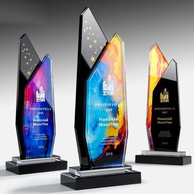 China Business Gift Custom Design Sports Souvenirs Sublimation Trophy Empty Crystal Glass Award Plaque For Business Custom Medal for sale