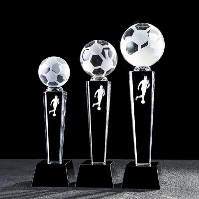 China Popular Business Gift Sports Award Football Soccer Basketball Tennis Golf Volleyball Crystal Awards Glass Trophy For Souvenir for sale