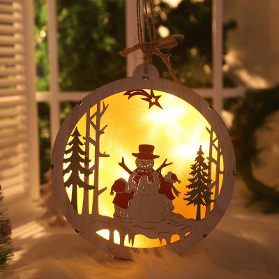 China Factory Sale Nordic Style Lightweight CIA Hanging Wooden Christmas Lights Room Decoration Battery Operated Christmas Tree Decorations for sale