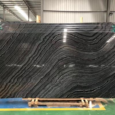 China Indoor Wholesale Cheap Price Polished China Antique Wood Slab Fancy Black Marble Run for sale