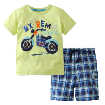 China Casual Baby Boy Sets Screen Printing Embroidered T-shirts And Check Shorts Two Pieces Clothing Set Summer Kids Sets for sale