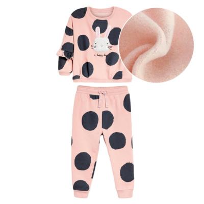 China Infant Warm Cotton Printed Polka Casual Dots Two Piece Toddler Girl Clothing Fleece Sets For Autumn Fall Winter for sale