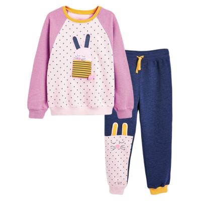 China Soft animal print rabit patchwork winter clothes girl two-piece set sportwear in warm cotton fleece fabric for sale