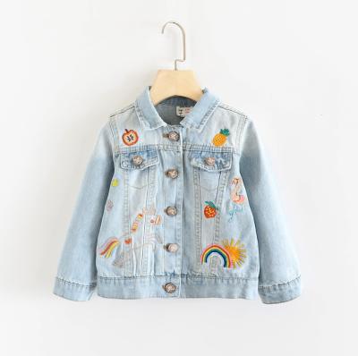 China Light Blue Blazer Girls Denim Jacket Autumn Fall Winter Children Coat Flower Fruit Embroidery for sale