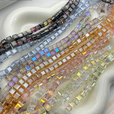 China Colorful Cube Crystal Glass Beads Faceted in AB DIY Electroplate Square Beads for Bracelet Necklace for sale