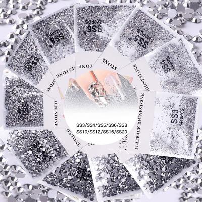 China Crystal Glass Nail Art Flat Back Rhinestones Silvery Mix Files Glass Fix Non-hot Fix Rhinestone Flat Back Crystal Stone for sale