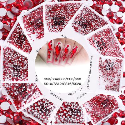 China Wholesale Red Crystal Glass Nail Art Mix Files Glass Fix Non-Hot Rhinestone Flat Back Crystal Stone for sale