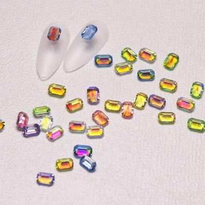 China 1Box ​​Crystal Glass Nail Art Sugar Diamond Resin Aurora Magic Color Headed Long Bottom Octagonal Shaped Fake Nail Stones for sale