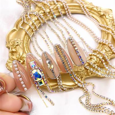 China Punk Glitter Pearl Nail Metal Chain Nail Art Chains Decorations Accessories Crystal Glass Grids Metal Nail 12 for sale