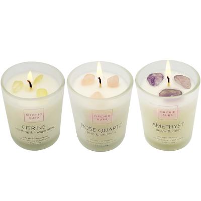 China Luxury Unique Personalized Romantic Aromatherapy Soy Wax Candles With Crystals Jars Candle for sale