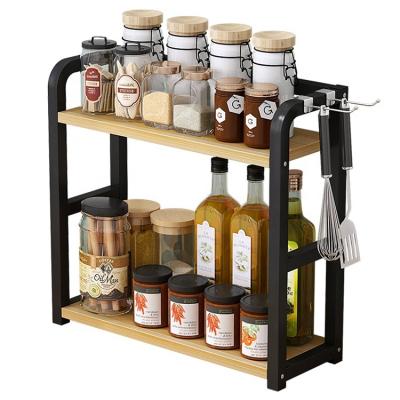 China 2022 Viable kitchen products of all types organizer masala box 2 tire metal spice rack commercial wooden wholesale for sale