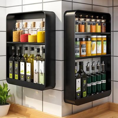 Chine Wall-Mountable Kitchen & Organazation Wall-Mountable Punch-Free Black Metal Rack Kitchen Countertop 4 Tier Countertop Storage Shelf Spice Rack à vendre