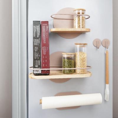 China 2022 Viable Magnetic Spice Rack For Fridge 2 Tier Spice Rack With Paper Towel Holder Wall Mount Spice Organizer for sale