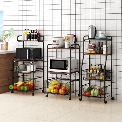 China Multi-Functional Sustainable 2 Tier Stainless Steel Rotary Oven Rack With Wheel Organizer Rack Kitchen Storage Microwave Oven Rack Shelf for sale