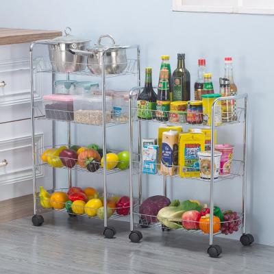 China 3 Floors Stainless Steel Storage Rack Multifunctional Mobile Sustainable Slim Cart With Rolling Wheels Stroller Trolley For Kitchen Bathroom for sale