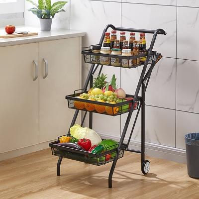 China Service Organizer Trolley Cart Handle 3 Tier Large Multi-Function Viable Storage Rolling and Lockable Wheels Casters for sale