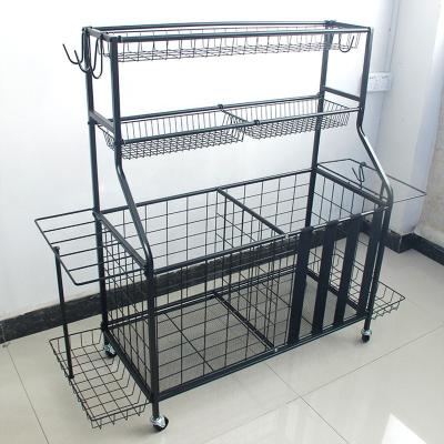 China OEM&ODM Workable Sports Room Equipment Organizer Rack Metal Floor Ball Storage Cart Racks with HooksBaskets 4 Universal Brake Wheels for sale