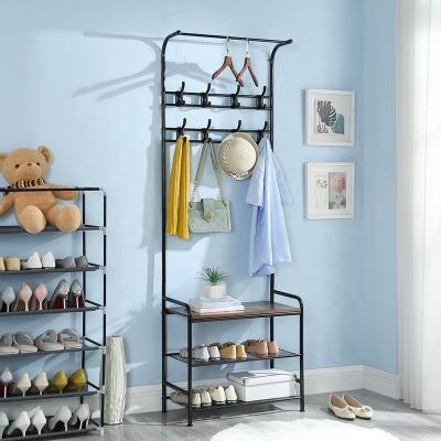 Chine 2021 viable Wholesale Hall Tree Clothes Coat Rack Shoe Rack Entryway Furniture Metal Shelf with Bench Industry Door Storage Wooden Iron à vendre