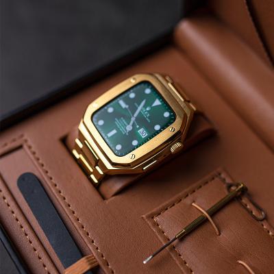 China Unique Design Metal Case+Steel Stainless Strap For Apple Watch Band Series 7 6 5 4 Mod Kit Metal Bezel iWatch Band 45mm 45mm for sale