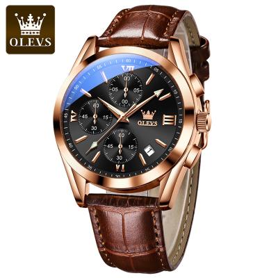 China Direct wholesale Olevs 2872 day/date Blu-ray glass three eye belt quartz watch men's factory fashion watch for sale