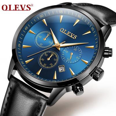 China Automatic Date Brand OLEVS Fashion Sports Quartz Wristwatch Mens Time Zone PU Chronograph Leather Watch Custom Multi Logo Clock for sale