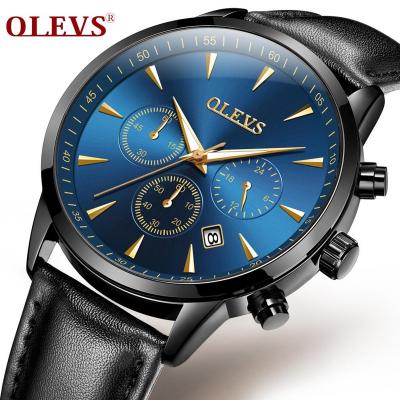 China OLEVS 2860 Luxury Fashion Men's Sport Watch Water Resistant Feature Leather Quartz Clock Top Brand Automatic Multi Time Zone Watch for sale