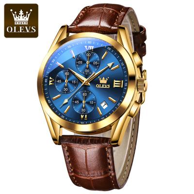 China Three-eye day/date OLEVS 2872 Three-eye belt quartz watch stainless steel wholesale China luxury back men's custom watch for sale