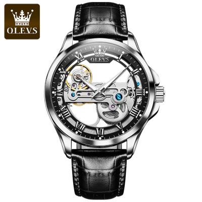 China Olevs 6661 Classic Water Resistant Ultra Slim Customized Luxury Transparent Luminous Leather Men Case Mens Automatic Mechanical Watch for sale