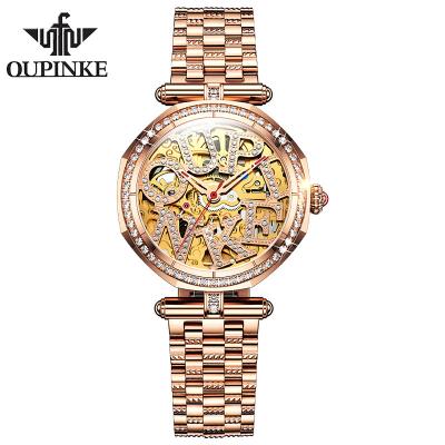 China Day/Date Factory Production Fashion Female Rose Gold Automatic Mechanical Watches White Genuine Leather Strap Women Watch for sale