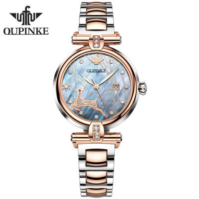 China Oupinke Date Women Mechanical Watches Band Sapphire Crystal Ceramic Fawn Automatic Ceramic Ladies Design Watches for sale