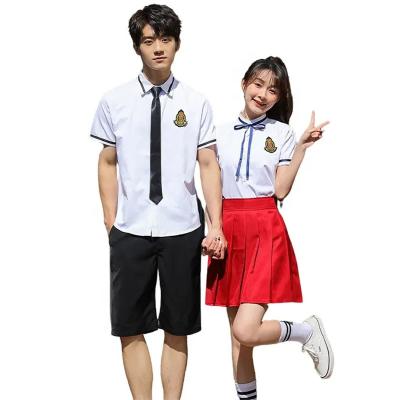 China Wholesale Design Red Beautiful Check Skirt Pattern School Uniform Women's Casual/Sweat-wicking/Breathable/Shirt/Pleated Shorts Set On Sale for sale