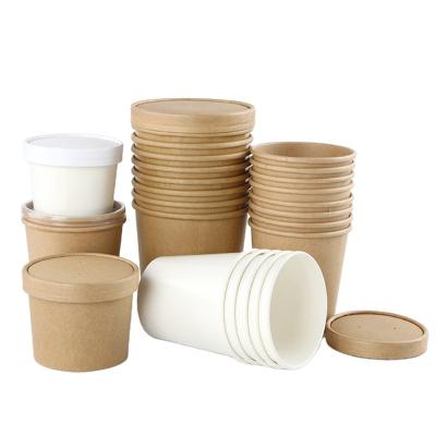 China Wholesale Recyclable Grett Food Container Kraft Paper Cup Disposable Soup Bowl With Lids for sale