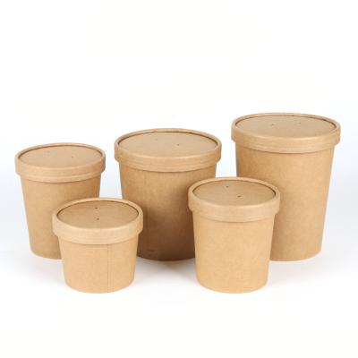 China Custom Printed Biodegradable Paper Soup Bowl Disposable Logo Brown White Kraft Soup Paper Cup for sale