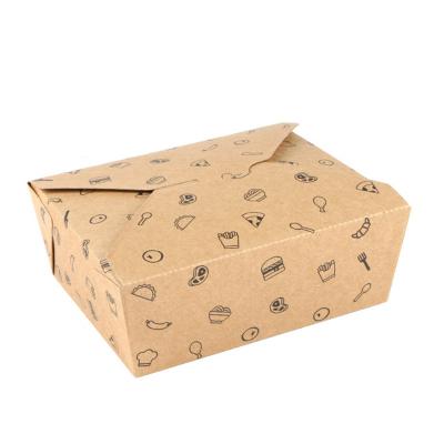 China Customized Logo Eco-frriendly Lunch Box Biodegradable Disposable Food Container Take Out Fast Food Packaging Brown Kraft Paper Box for sale