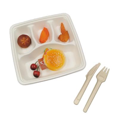 China Home.Restaurant.Bar.Hotel Biodegradable Bagasse 4 Compartment Disposable Food Tray For Lunch for sale