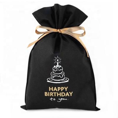 China BIODEGRADABLE Black Non Woven Gift Bag Drawstring Bag Tote Birthday Gifts For Husband for sale