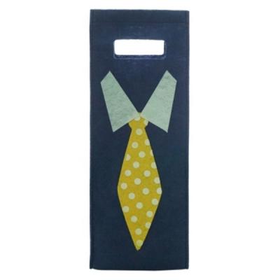 China Customized Logo Tie Design Felt Non Woven 1mm Rope Handle Advertising Die Cut Bag Wine Bag for sale