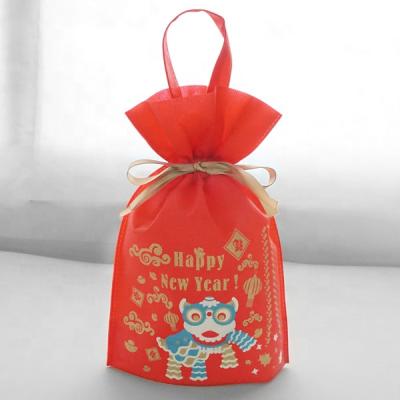 China Disposable Design Chinese Happy New Year Nonwoven Fabric Drawstring Handle Standard Pouch for sale