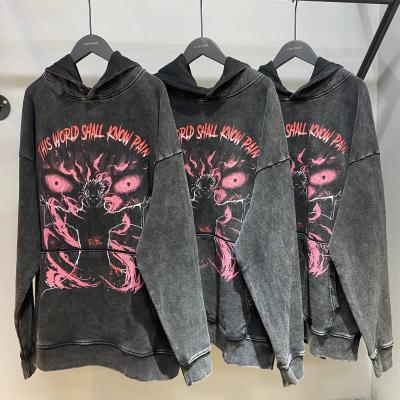 China Custom Embroidery High Quality Heavy Cotton Mens Vintage Stone Acid Logo Oversized Graphic Hoodies Anti Shrink Washed Hoodie For Men for sale