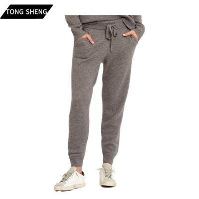 China Tong Sheng 100% Pure Cashmere Jogger Pants Anti-wrinkle Refine Knits Cashmere Jogger Drawstring Women Wool Cashmere Trousers for sale