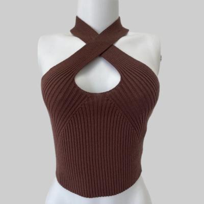 China Anti-Wrinkle Knit Women Crop Tank Top Sweater Custom Logo Criss Crosse Women Sweaters Knitting Patterns Customize 2021 for sale