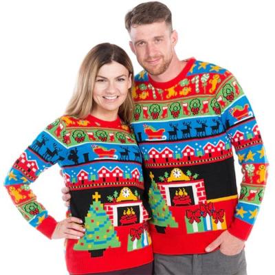 China Anti-wrinkle Jacquard Custom Couple Christmas Sweater Family Green Ugly Sweater Woman Christmas Jumper for sale